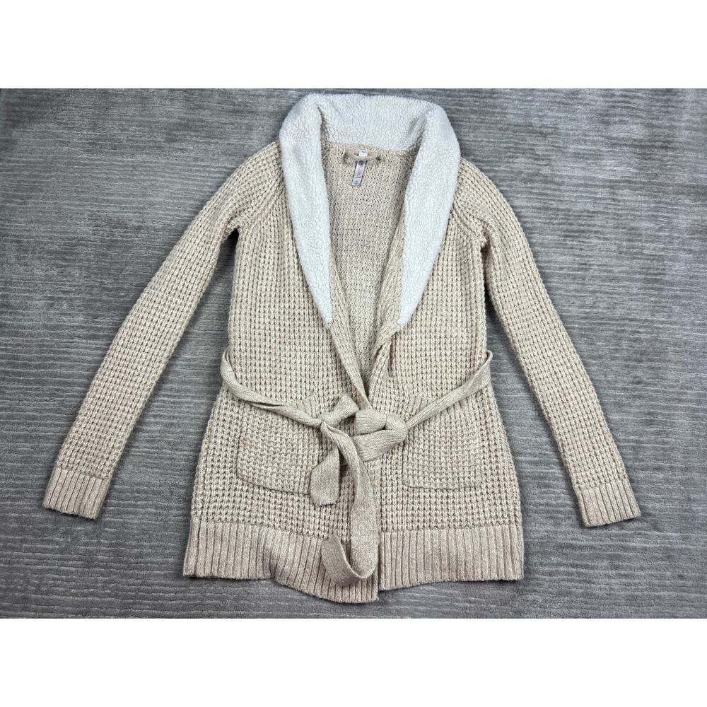 Gilligan & O'Malley Robe Womens L Beige Waffle Knit Faux Fur Collar Belted